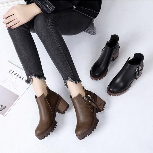 2018 chicMartin boots female British wind bare boots ladies thick with short boots wild high-heeled womens autumn single boots