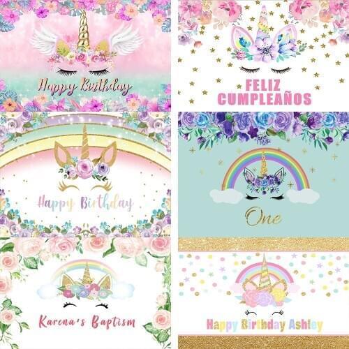 Unicorn Party Flower Rainbow Newborn Baby Shower Birthday Backdrop Personalized Photographic Backgrounds For Photo Studio Props