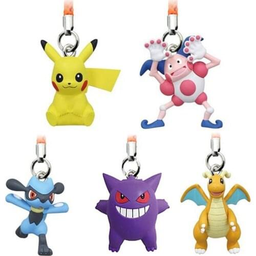 TAKARA TOMY Pokemon Action Toys Figure Gashapon Pendant Keychain Riolu Mr. Mime Pikachu Dragonite Gengar Kawaii Model Kids Gifts