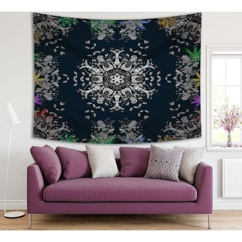 Tapestry Floral Motifs Classic Vintage Decorating Patterns Nature Inspired Tribal Artwork Dark Blue Gray Green