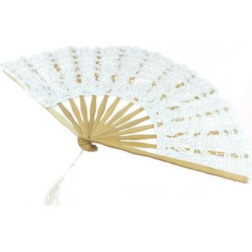 Handmade Cotton Lace Folding Hand Fan for Party Bridal Wedding Decoration ( White)