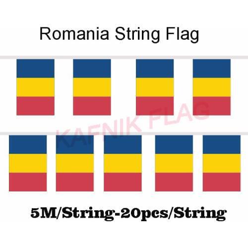 KAFNIK,5 meters 20 faces 14*21CM Romania String Flag Banner Bar For Party Decoration/World Event Carnival Decor