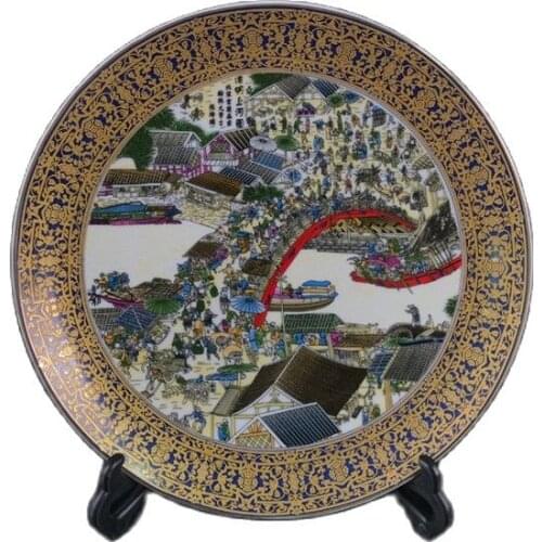 Chinese Old Porcelain Pastel Painting Of The River During The Qingming Festival Phnom Penh Plate