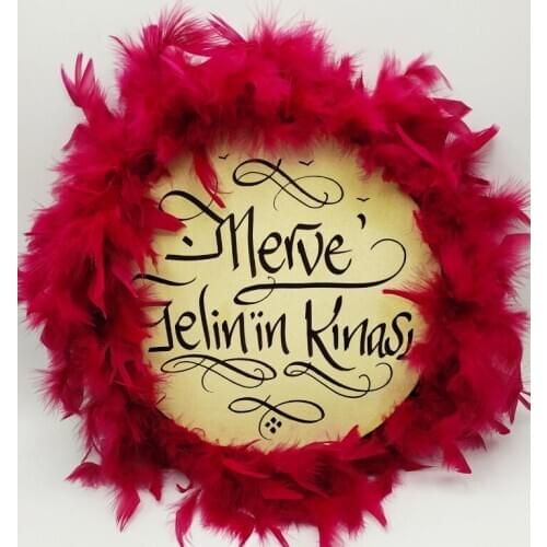 Leather Tambourine 27 cm Name Written Medium Size Fuchsia Feather (S27YFUTEF)