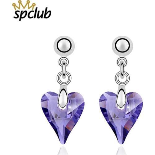 Fashion Crystals From Swaroski Heart Long Earrings Bridal Drop Earrings Brincos For Women Wedding Jewelry Boucle D'oreille