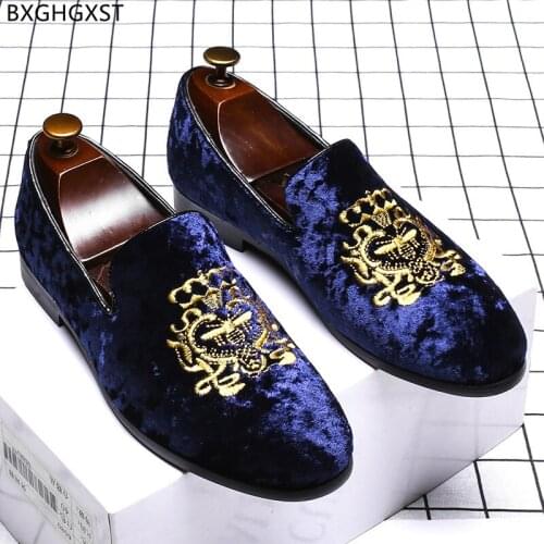 Black Dress Shoes Mens Fashion Embroidery Blue Mens Loafers Shoes Luxury Brand Party Shoes for Man 2021 Chaussure Homme Zapatos
