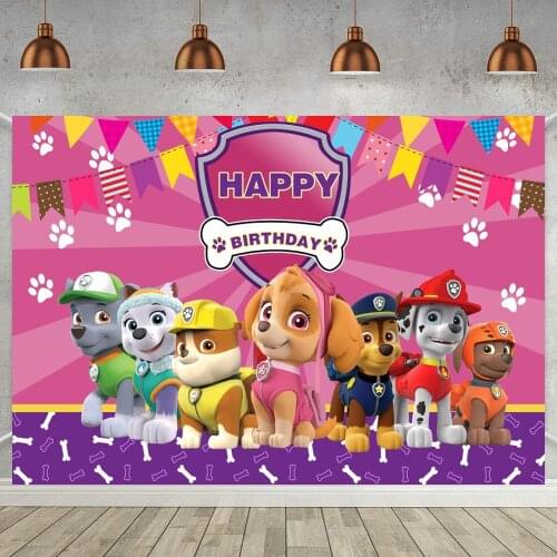 Cartoon Running Dogs Pink Blue Yellow Backdrop Photography Ryder Family Patrol Kids Birthday Party Background Room Table Dcor