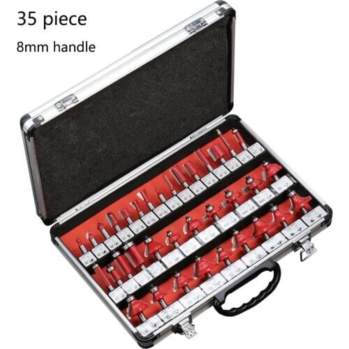 35PCS 8mm Shank Tungsten Carbide Router Bit Set Wood Woodworking Cutter Trimming Forming Milling Carving Cutting Knife Tools