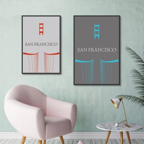 Home Decor Print Canvas Painting "San Francisco" Poster Nordic Abstract Cable Bridge Solid Color Poster Modern Wall Art Picture