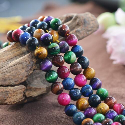 Joanlyn Natural Tigers Eye Beads Mixed Color 6mm-12mm Tiger Eye Bead Smooth Polished Round 15 Inch Strand TE22