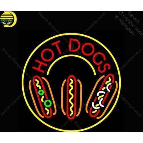 Neon sign For Hot Dogs Neon Bulb sign Restaurant Iconic Beer Handcraft Lamp REAL GLASS TUBE advertise Letrero enseigne lumine