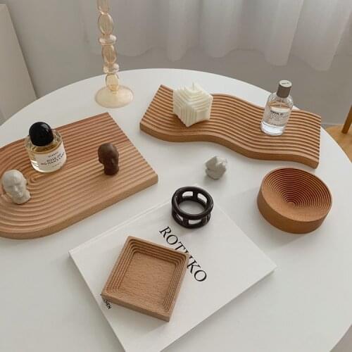 Nordic Style Storage Trays Wood Serving Round Trinket Valet Storage Trays Perfume Dry Fruit Plateaux Diner Platen EH50ST