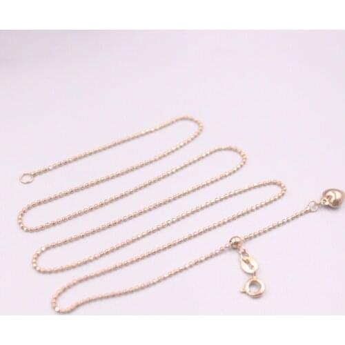AU750 Pure 18K Rose Gold Necklace 1mm Carved Beads Link Chain Necklace 3.3g / 18inch For Women Gift