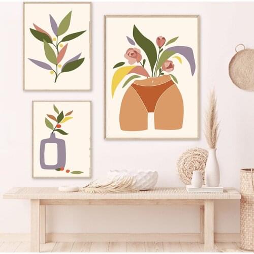 Minimalist Canvas Painting Abstract Line Leaves Prints Flowers Plants Leaf Wall Posters Boho Wall Pictures For Living Room Decor