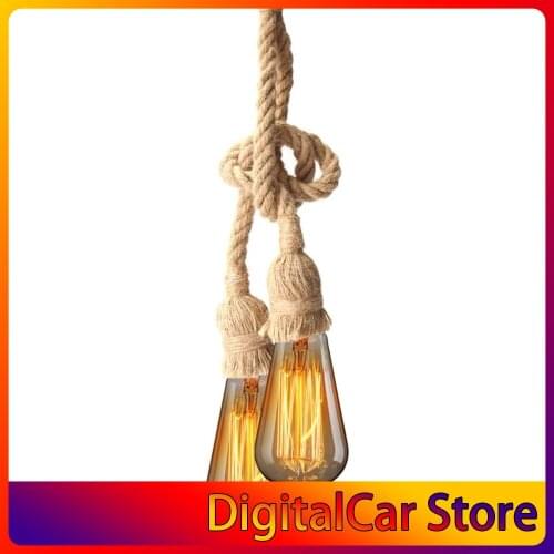 Industrial Pendant Lamp Double Head Vintage Edison Rope Ceiling Home Restaurant Themed Decor Hemp Rope
