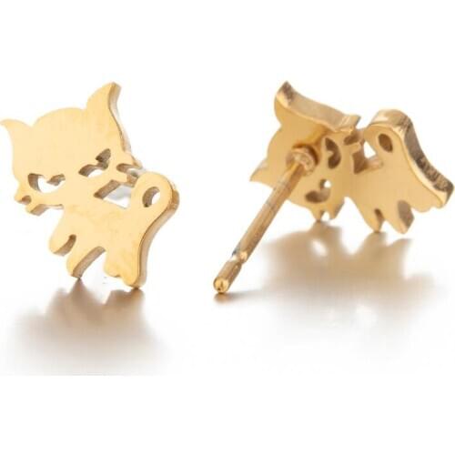 Cute Cartoon Animal Ear Accessories Simple Litter Civet Cat Dog Rabbit Hedgehog Stud Earrings for Men Women Fashion Jewelry Gift