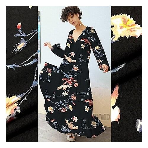 100% silk spring and summer black bottom 21mm stretch silk heavy Joe fabric digital printing dress shirt fabric