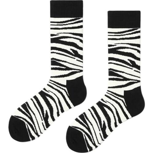 Unisex Hip Hop Street Funny Crew Socks Creative Black White Zebra Stripes Animal Printed Harajuku Skateboard Hosiery