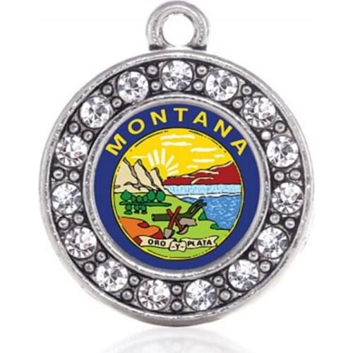 Your style hometown Rhinestone pendants for MONTANA FLAG CIRCLE CHARM rhodium plating