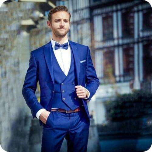 Royal Blue Men Suits Wedding Suits For Man Peaked Lapel Bridegroom Custom Made Slim Fit Formal Prom Tuxedos Groom Best Man