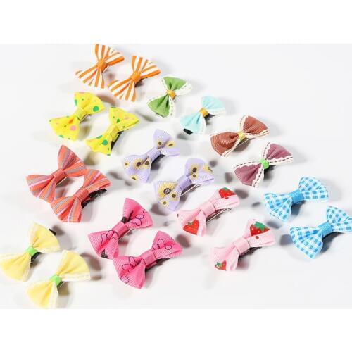 10pcs Mini Bow Hairgrips Kids Sweet Girls Solid Dot/ Stripe Printing Hair Clips Kids Hairpins Hair Styling Tool Hair Accessories