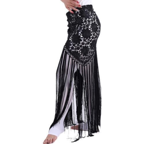 Hand Made Belly Dance Clothes Women Dancewear Flowers Long Fringe Hand Crochet Triangle Belt Belly Dance Hip Scarf Lace