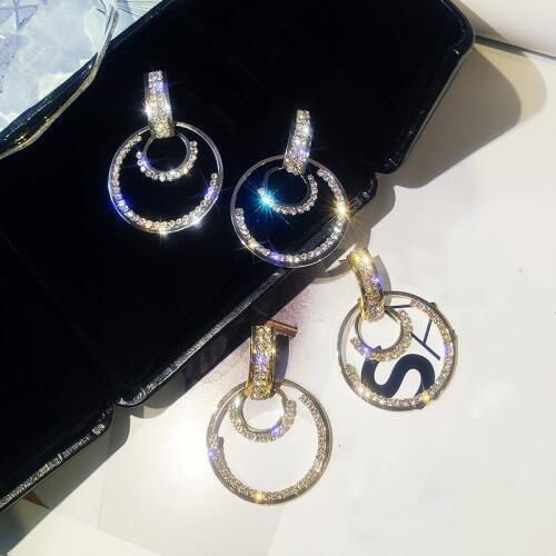 2020 Hot Sale Europe 925 silver needle geometric shiny circle earrings female Crystal from Swarovskis Simple and fashionable