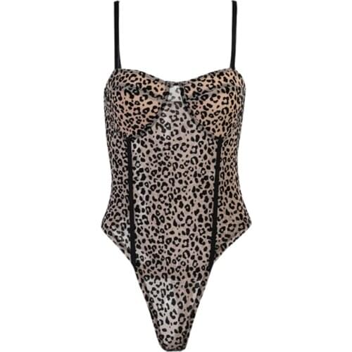 Womens One-Piece Suit, Leopard Print Sleeveless Backless Sling Bodysuit for Party Dating Vacation