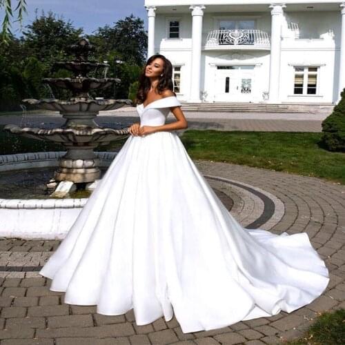 Wedding Dress Boho Off the Shoulder Satin Backless Bridal Gown Plus Size Wedding Gowns Vestidos De Mariee
