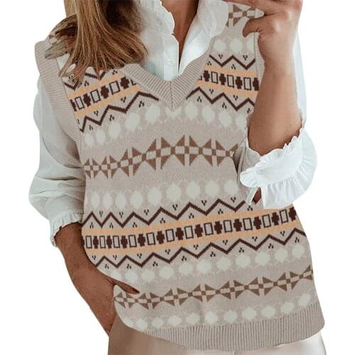 Fashion Womens Autumn Winter Knitted Sweater Vest Cardigan Preppy Style Knitwear Sleeveless V-Neck Vintage Sweater Vest 2021