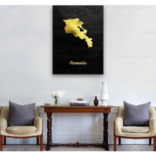 Golden Map Art Armenia Canvas Painting Wall Art Pictures Prints Home Decor Wall Poster Decoration For Living Room