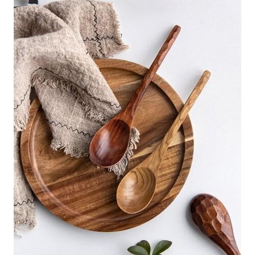 2Pcs Soup Spoon Set Large Wooden Spoon Long Handle Dinner Rice Cereal Spoon Tortoise Shell Wood Kitchen Spoon Scoop Kitchen Tabl