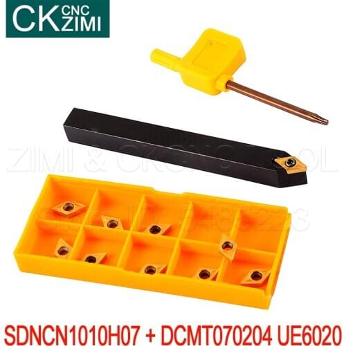 10PC DCMT070204 UE6020 Internal Turning Tools Carbide Inserts + 1PC SDNCN1010H07 Turning Arbor CNC Cutting Tool Holder Lathe Set