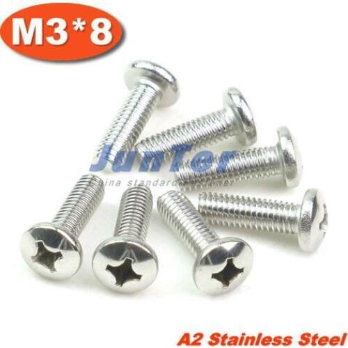 1000pcs/lot DIN7985 M3*8 Stainless Steel A2 Pan Head Phillips (Cross recessed pan head) Screw