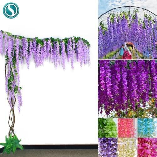 12Pcs Wisteria Artificial Flowers Vine Garland Wedding Arch Decoration Fake Plants Foliage Rattan Trailing Faux Flowers Ivy Wall