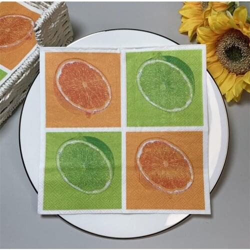 20Pcs/Pack Green Orange Table Decoupage Paper Napkins Summer Fruits Napkin Paper Tissue for Xmas Wedding Party Decor Supplies F