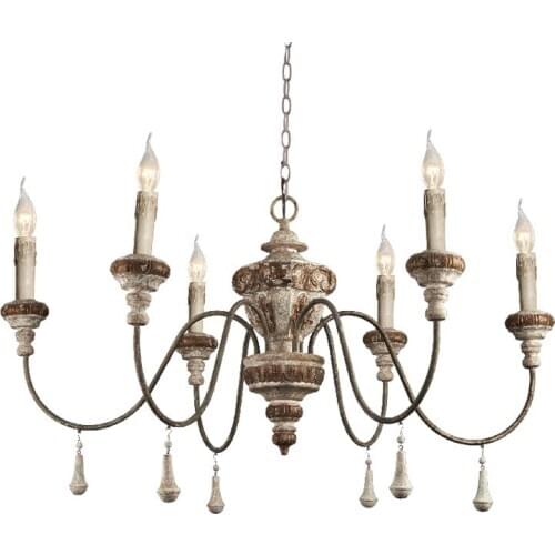 American country antique solid wood art chandelier living room bedroom dining room old iron art lamp