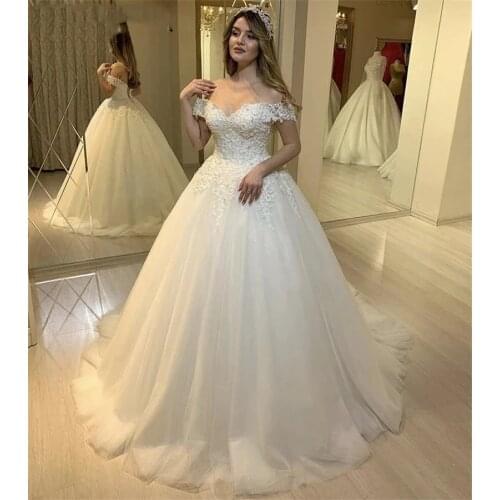 ANGELSBRIDEP Sweetheart Ball Gown Wedding Dresses Robe Charming Off-Shouder De Mariage Applique Court Train Formal Bridal Gowns