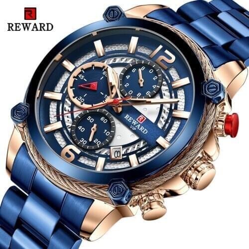 REWARD 2021 New Men Watches Waterproof Stainless Steel Quartz Chronograph Fashion Luxury Date Sport Watch Men Relogio Masculino
