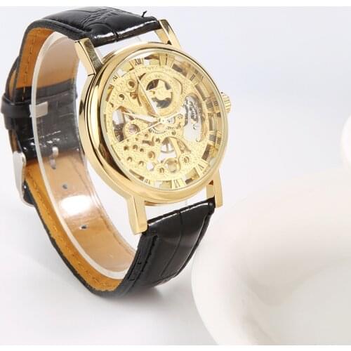 Fashion Luxury Hollow Skeleton Round Dial Faux Leather Strap Wrist Watch Sports Watches Wristwatch Reloj Mujer Relogio Feminino