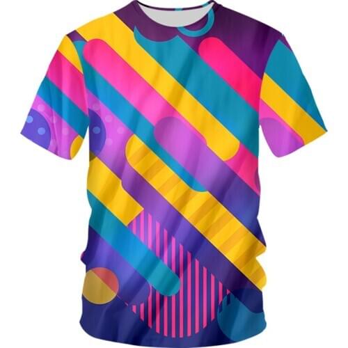 IFPD EU/US Size New Paint Colorful Stripes Round Neck T-shirt Summer Men 3D Printing T-shirt Personality Streetwear Casual Top