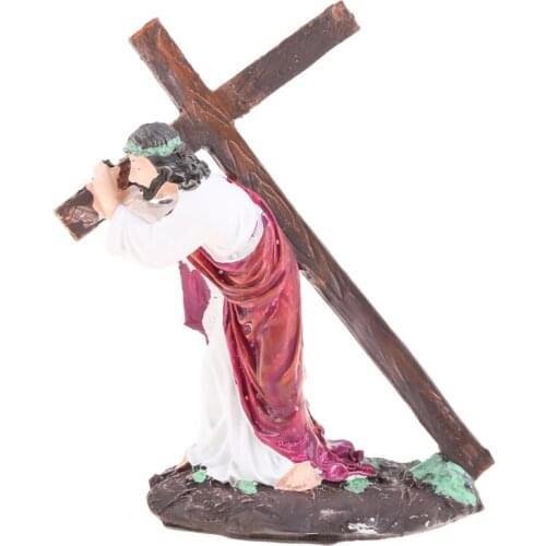 Jesus Carring The Cross Statue Religious Figurines Christian Resin Ornament Holy Catholic Crafts Home Office Chruch Car B03E