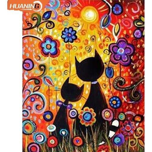 Huaning Painting By Numbers Cat Animals DIY number painting Frame 60x75cm Coloring By Numbers Wall Pictures For Living Room