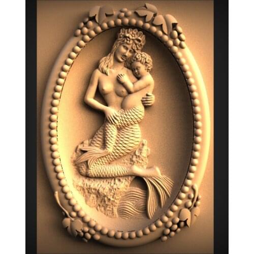 Mother Mermaid and her baby STL Model for CNC Router 3D Printer Artcam Aspire Bas Relief