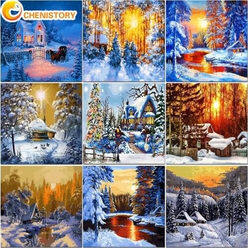 CHENISTORY Painting By Numbers Winter Oil Pictures For Adult DIY Craft Kits On Canvas Acylic Paint Coloring By Numbers Decor Art