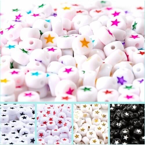 New 4*7mm 3600pcs Acrylic Jewelry Star Beads Red Black White Gold Colors Flat Coin Round Shape Alphabet Lucite Loose DIY Beading