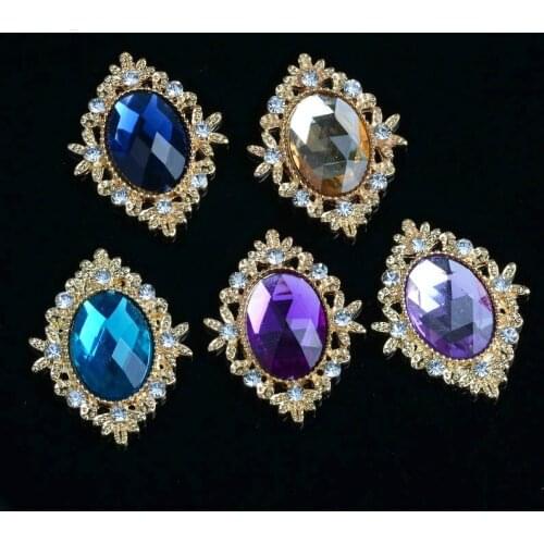 Wholesale 50PCs Flatback Vintage Gold Tone Plated Bicone Shape Crystal Crystal Rhinestone Button Patch Stickers Charm Pendant