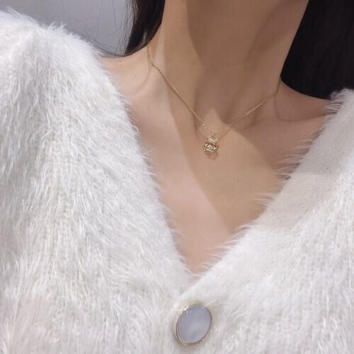 TIMEONLY Cute Hollow Bear Cubic Zircon Pendant Necklace Titanium Steel Neckalces for Women Ladies Wedding Gift Animal Jewellery