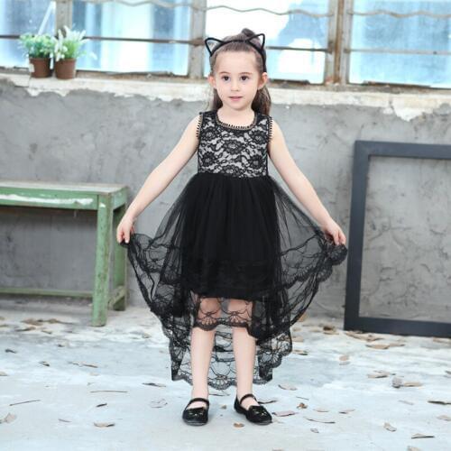 DFXD England Style Little Girl Sleeveless Black Lace Dovetail Dress New Fashion Toddler Clothes Kids Girl Party Princess Dress