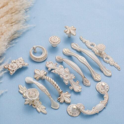 Quality Zinc Alloy Door Pull Handle for Drawer Cupboard Wardrobe Cabinet Closet Knob Ivory White Gold